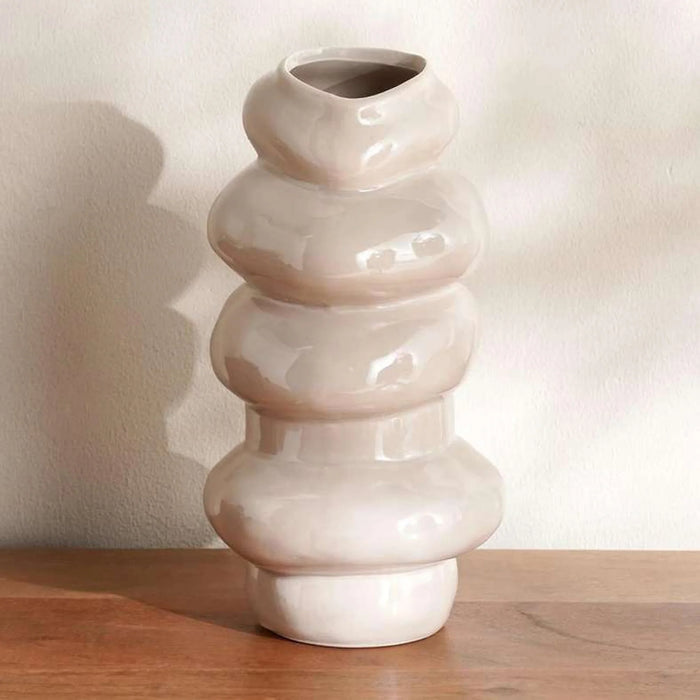 Koe Ceramic Stacked Decor Vase 13.8X13.8X26.4Cm - Beige