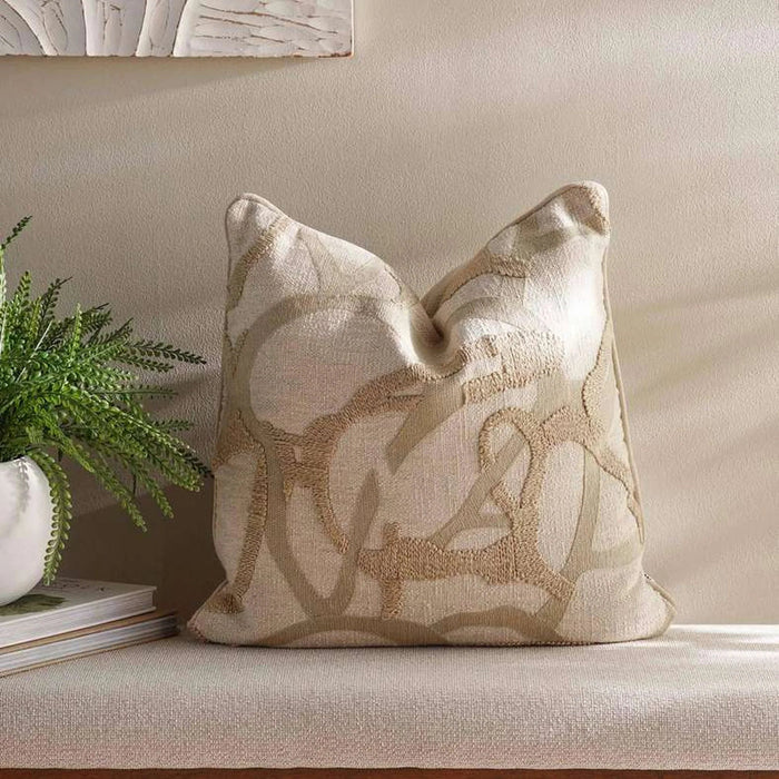 Kos Emboroidered Down Alternative Filled Cushion 50X50Cm - Beige Pan Home