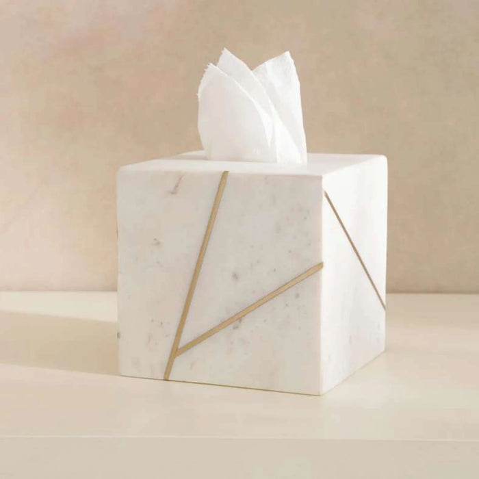 Laila Marble Tissue Box Cover 15.25X15.25X15.25Cm - White