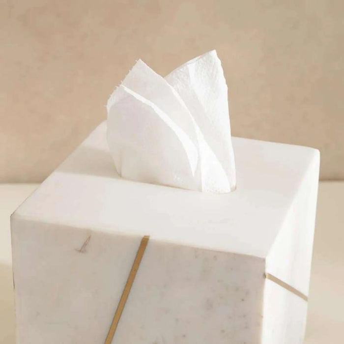 Laila Marble Tissue Box Cover 15.25X15.25X15.25Cm - White