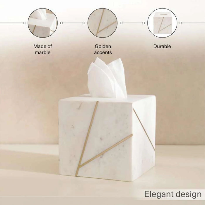 Laila Marble Tissue Box Cover 15.25X15.25X15.25Cm - White