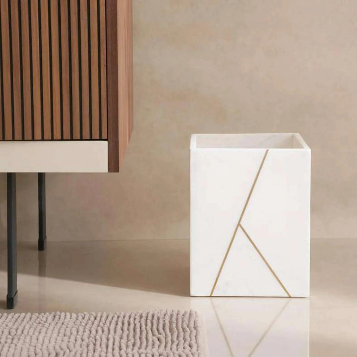 Laila Marble Waste Bin20.30X20.30X25.4Cm - White Pan Home