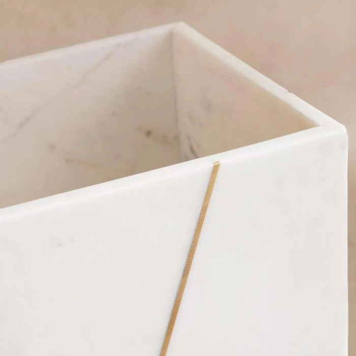 Laila Marble Waste Bin20.30X20.30X25.4Cm - White Pan Home