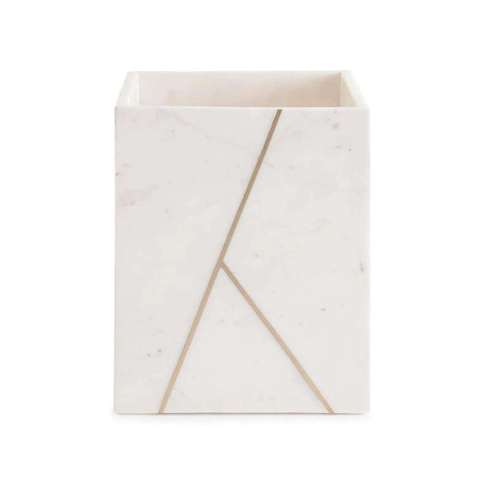 Laila Marble Waste Bin20.30X20.30X25.4Cm - White Pan Home