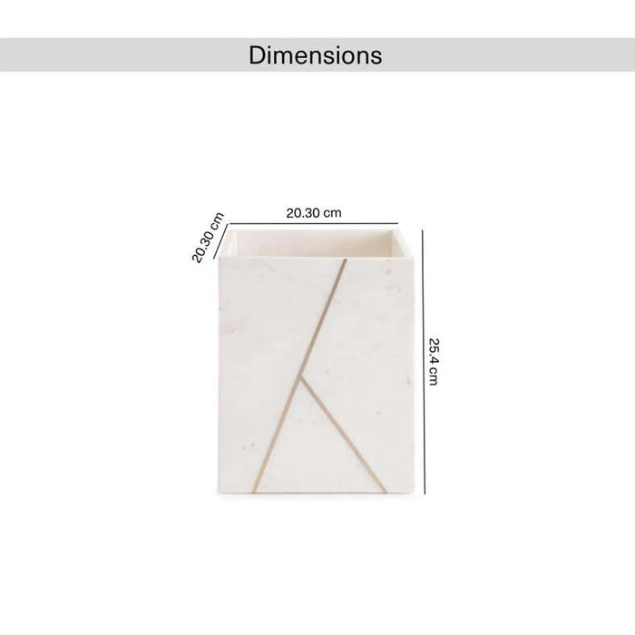 Laila Marble Waste Bin20.30X20.30X25.4Cm - White Pan Home