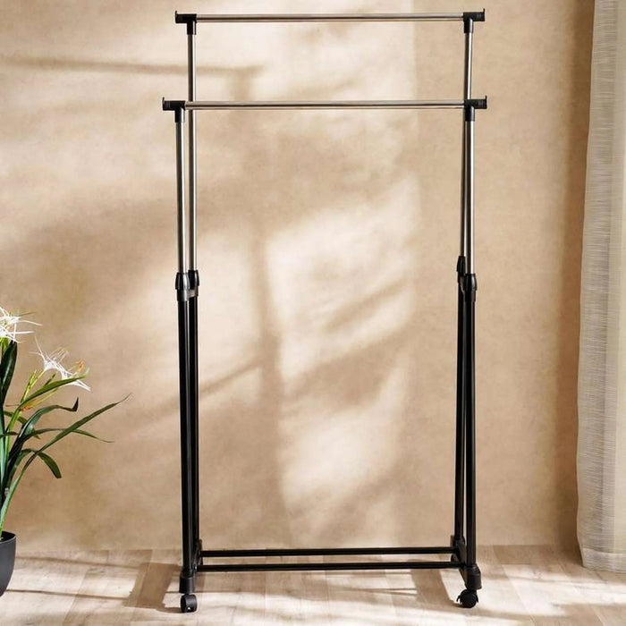 Lanie Extendable Double Rail Cloth Rack 80X72X90-160Cm - Silver Pan Home