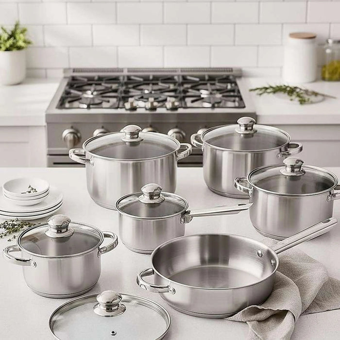Lanzo 12-Piece Stainless Steel Cookware Set -Chrome Pan Home