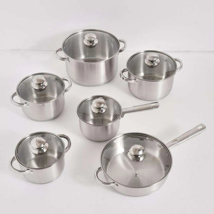 Lanzo 12-Piece Stainless Steel Cookware Set -Chrome Pan Home