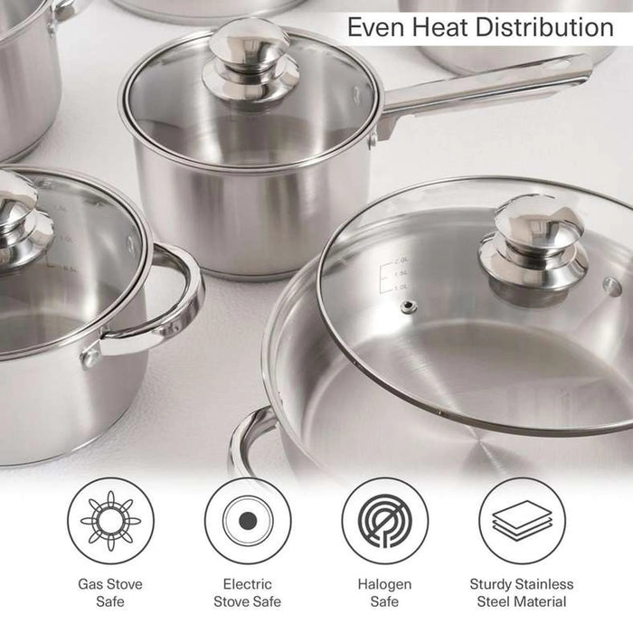 Lanzo 12-Piece Stainless Steel Cookware Set -Chrome Pan Home
