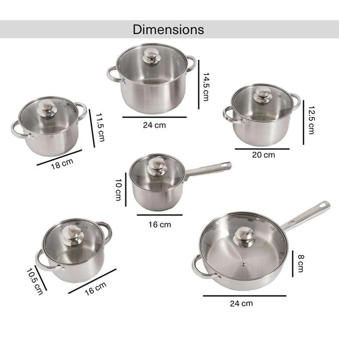 Lanzo 12-Piece Stainless Steel Cookware Set -Chrome Pan Home