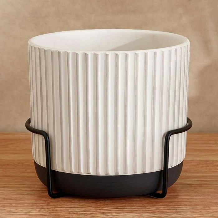 Laura Terracotta Planter With Stand 17X17X19.8Cm- White Pan Home