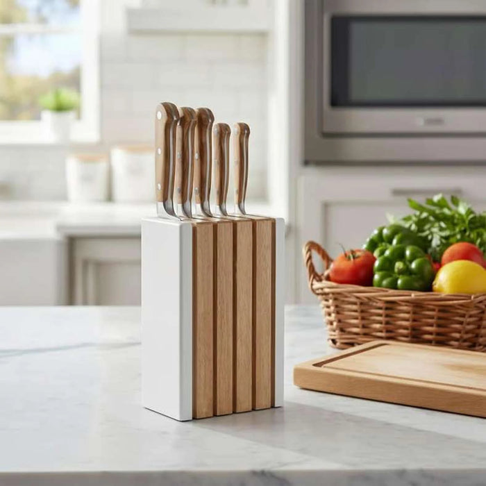 Lavi 5-Piece Knife Block Set -Natural & Chrome