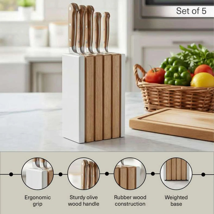Lavi 5-Piece Knife Block Set -Natural & Chrome