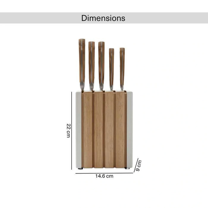 Lavi 5-Piece Knife Block Set -Natural & Chrome