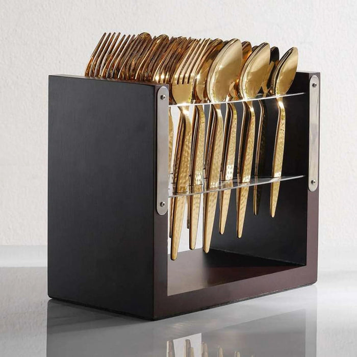 Laviza 24-Piece Cutlery Set With Stand -Gold Pan Home