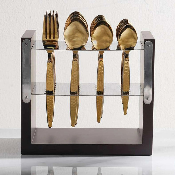 Laviza 24-Piece Cutlery Set With Stand -Gold Pan Home