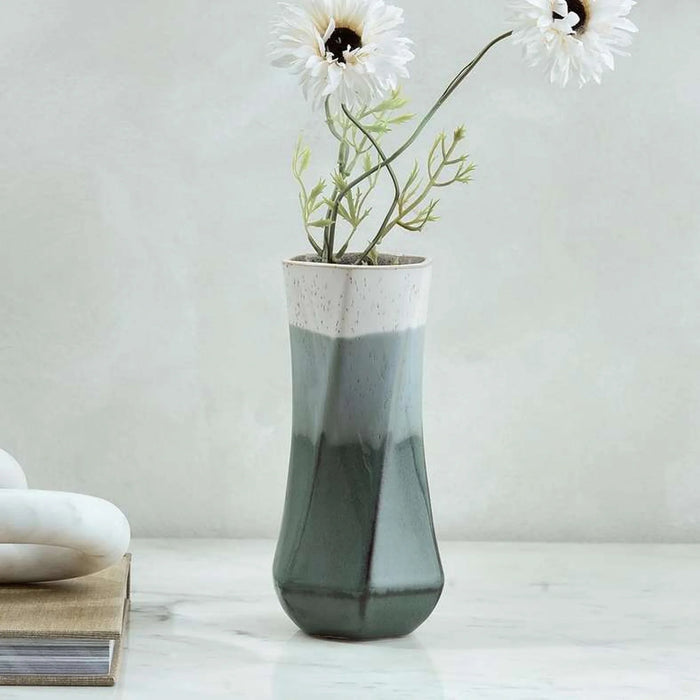 Lazuli Ceramic Vase 8.5X8.5X18Cm -White & Blue