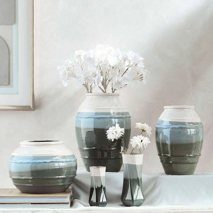Lazuli Ceramic Vase 8.5X8.5X18Cm -White & Blue