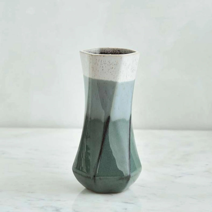 Lazuli Ceramic Vase 8.5X8.5X18Cm -White & Blue