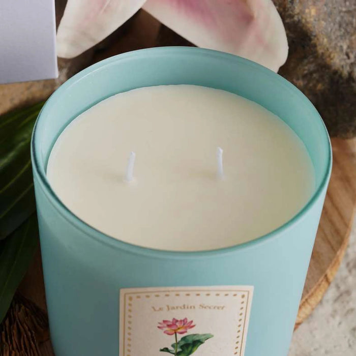 Le Jardin Secret Oriental Floating Lotus Scented Jar Candle 400Gm - Blue - 45Hrs