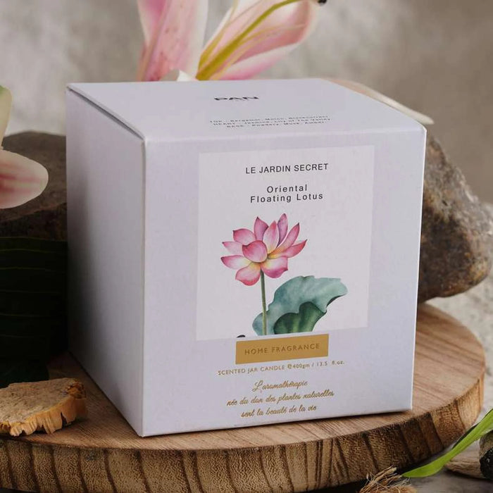 Le Jardin Secret Oriental Floating Lotus Scented Jar Candle 400Gm - Blue - 45Hrs