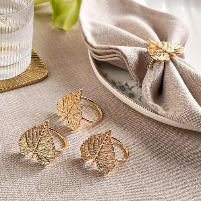 Leaf 4 Piece Napkin Ring Set 4X4Cm- Gold Pan Home