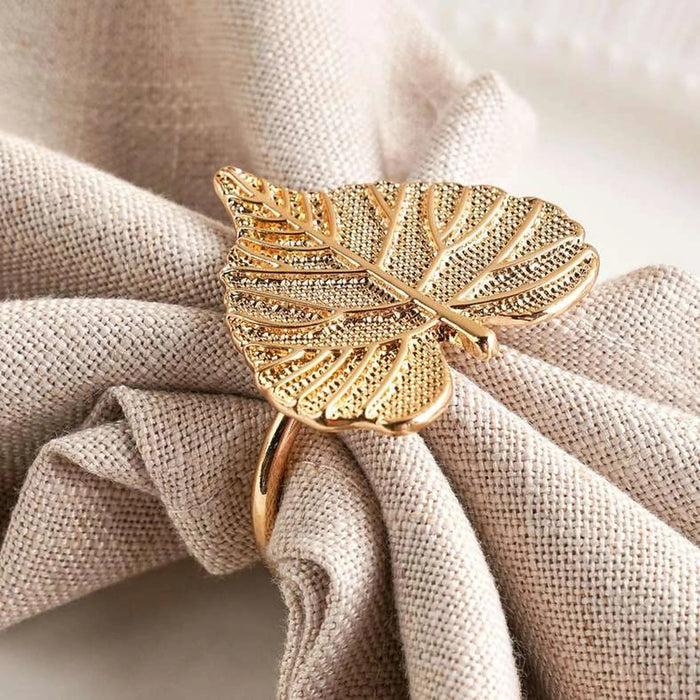 Leaf 4 Piece Napkin Ring Set 4X4Cm- Gold Pan Home
