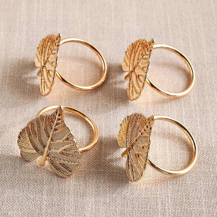 Leaf 4 Piece Napkin Ring Set 4X4Cm- Gold Pan Home