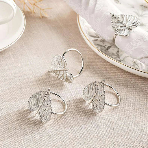 Leaf 4 Piece Napkin Ring Set 4X4Cm- Silver Pan Home