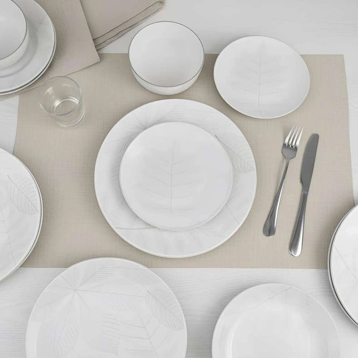 Leaf Foliage 12-Piece Porcelain Dinner Set -White & Green