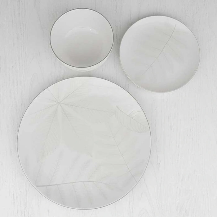 Leaf Foliage 12-Piece Porcelain Dinner Set -White & Green