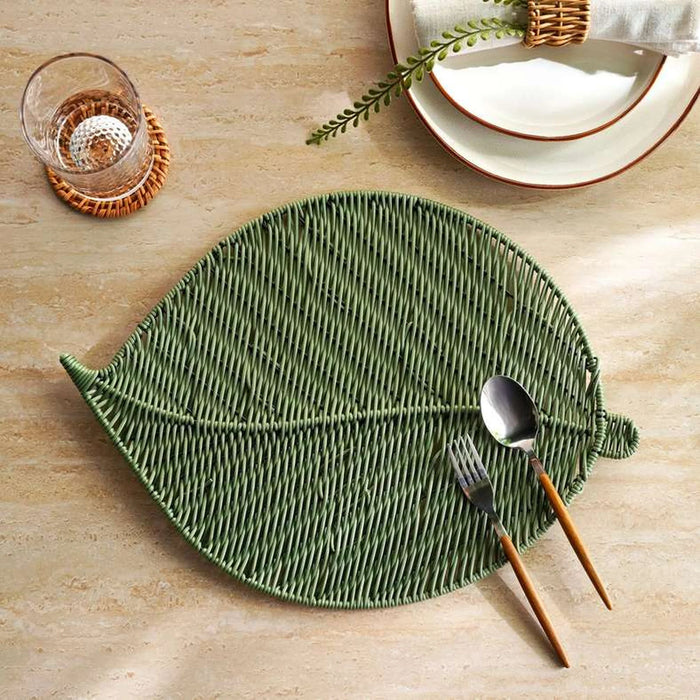 Leaf Rattan Braided Placemat 34X47Cm - Green
