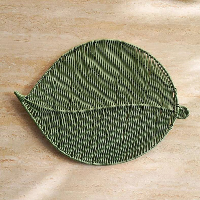 Leaf Rattan Braided Placemat 34X47Cm - Green