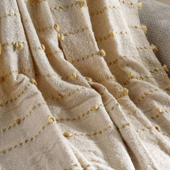 Leah Stripe Woven Throw With Fringes-130X170- Ochre Pan Home
