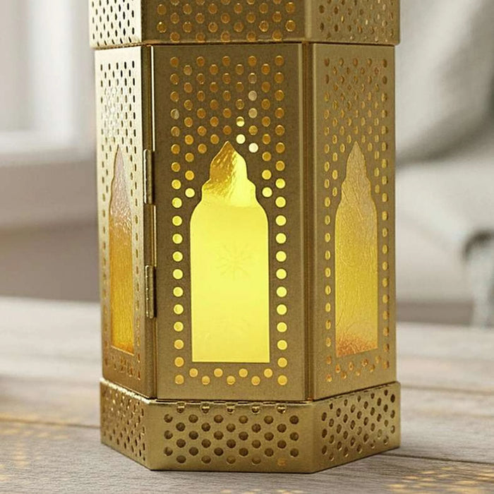 Leda Metal Lantern With Yellow Glass 9X7.5X20Cm - Gold