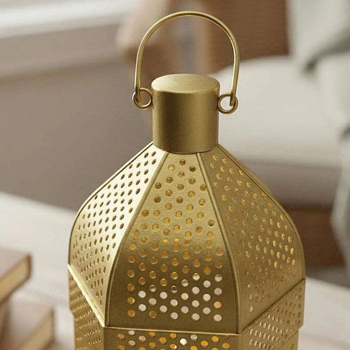 Leda Metal Lantern With Yellow Glass 9X7.5X20Cm - Gold