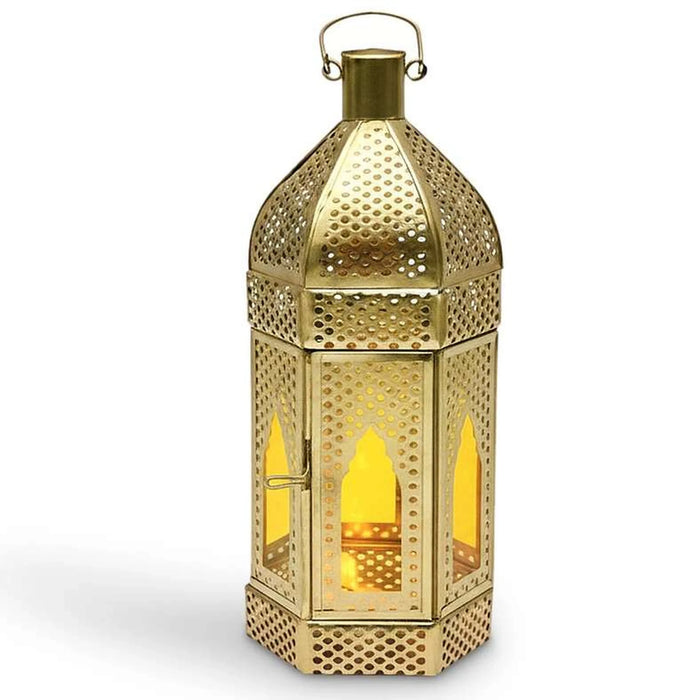 Leda Metal Lantern With Yellow Glass 9X7.5X20Cm - Gold