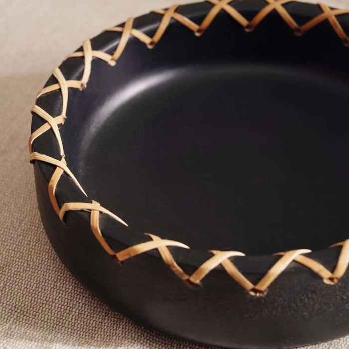 Legna Wooden Serving Bowl With Ratan Dia15X4Cm - Black
