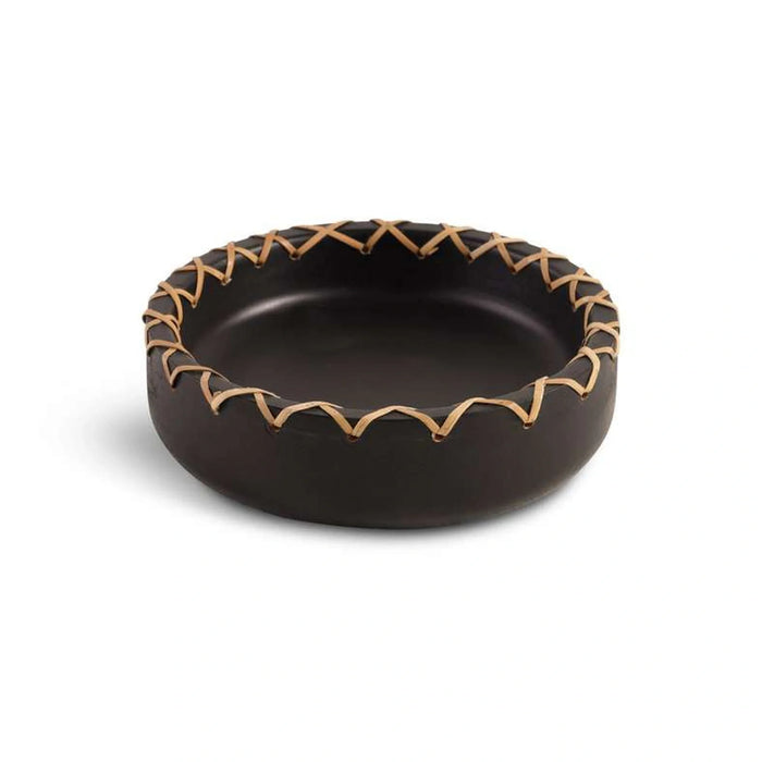 Legna Wooden Serving Bowl With Ratan Dia15X4Cm - Black
