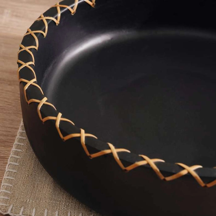 Legna Wooden Serving Bowl With Ratan Dia30X8Cm - Black