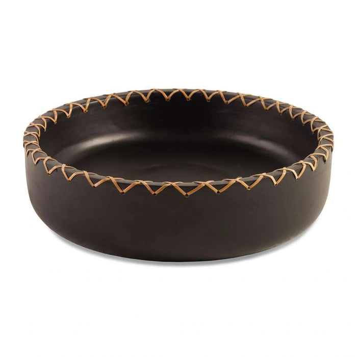 Legna Wooden Serving Bowl With Ratan Dia30X8Cm - Black