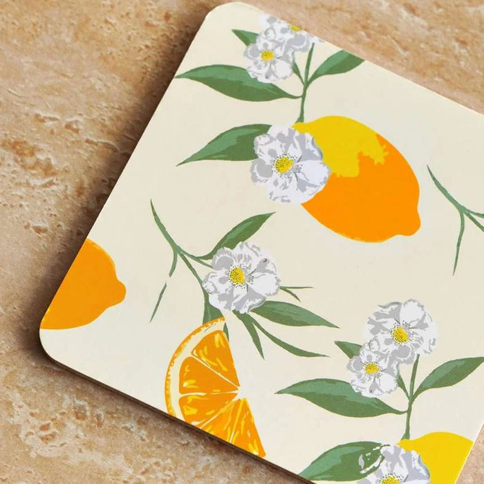 Lemon 4Piece Corkback Coaster Set 10X10Cm - Amber Pan Home