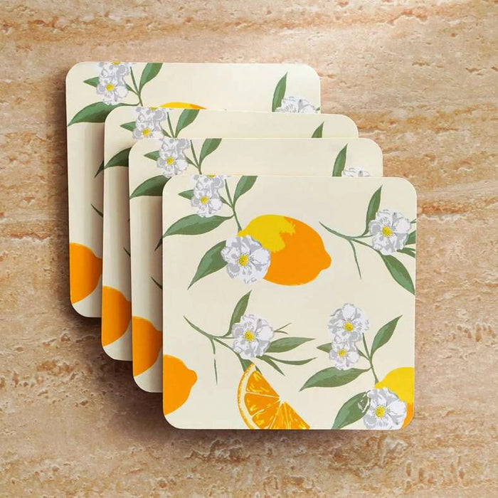 Lemon 4Piece Corkback Coaster Set 10X10Cm - Amber Pan Home
