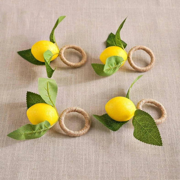 Lemon Branch 4 Piece Napkin Ring Set 5X4Cm- Amber Pan Home