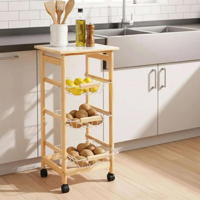 Lennox 3-Tier Kitchen Trolley 37X37X79Cm -Natural