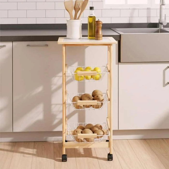 Lennox 3-Tier Kitchen Trolley 37X37X79Cm -Natural