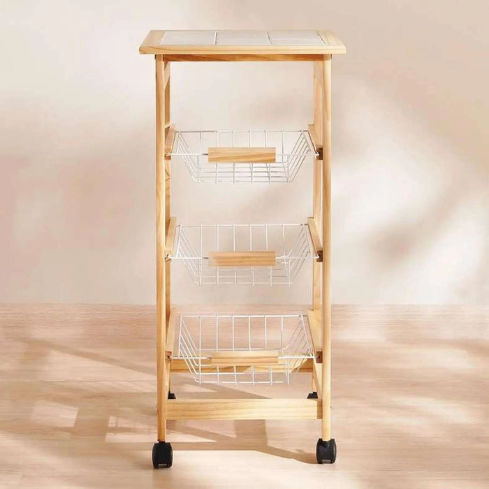 Lennox 3-Tier Kitchen Trolley 37X37X79Cm -Natural