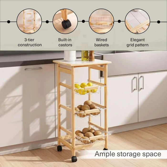Lennox 3-Tier Kitchen Trolley 37X37X79Cm -Natural
