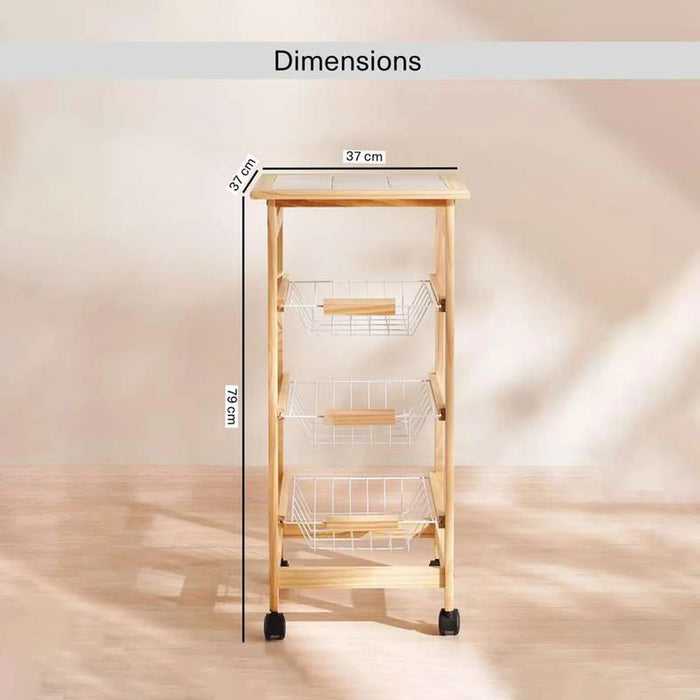 Lennox 3-Tier Kitchen Trolley 37X37X79Cm -Natural