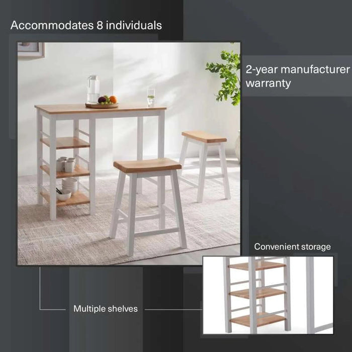 Lenny 1+2 Dining Set With Stool - Natural White Pan Home